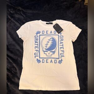 Junk Food Clothing NWT White and Blue Grateful Dead Distressed Tee Women’s XS